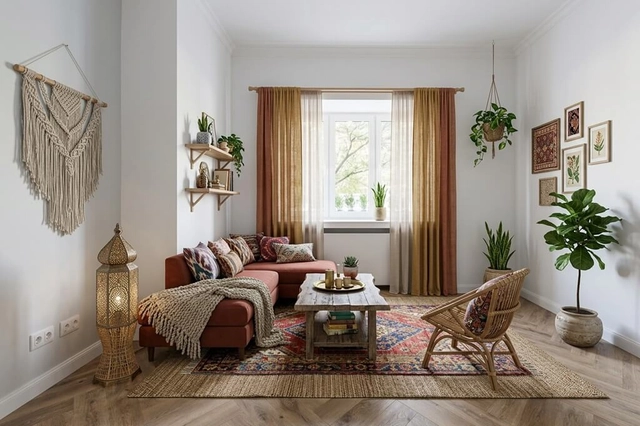 Virtually Staged Bohemian Living Room