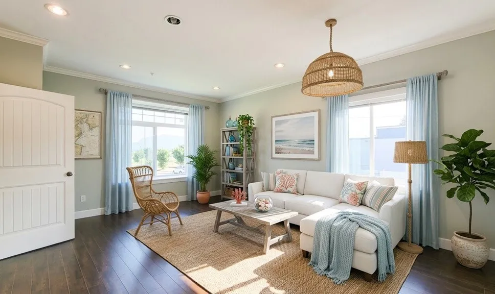 Virtually Staged Coastal Living Room
