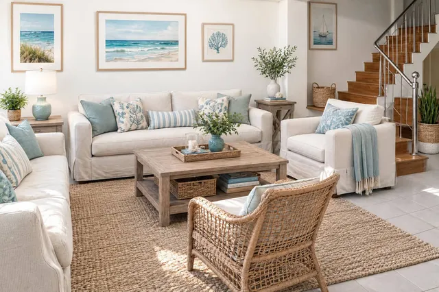 Example 3 – A fresh Coastal design for an outdated living room - RoomStaging