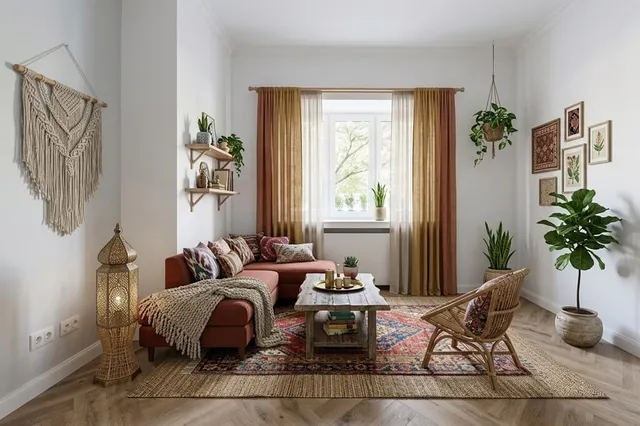 Virtually Staged Bohemian Living Room