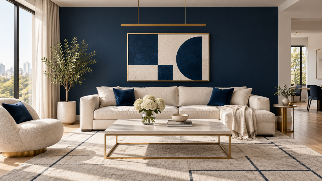 Contemporary Minimalist Blue-Gold Geometry