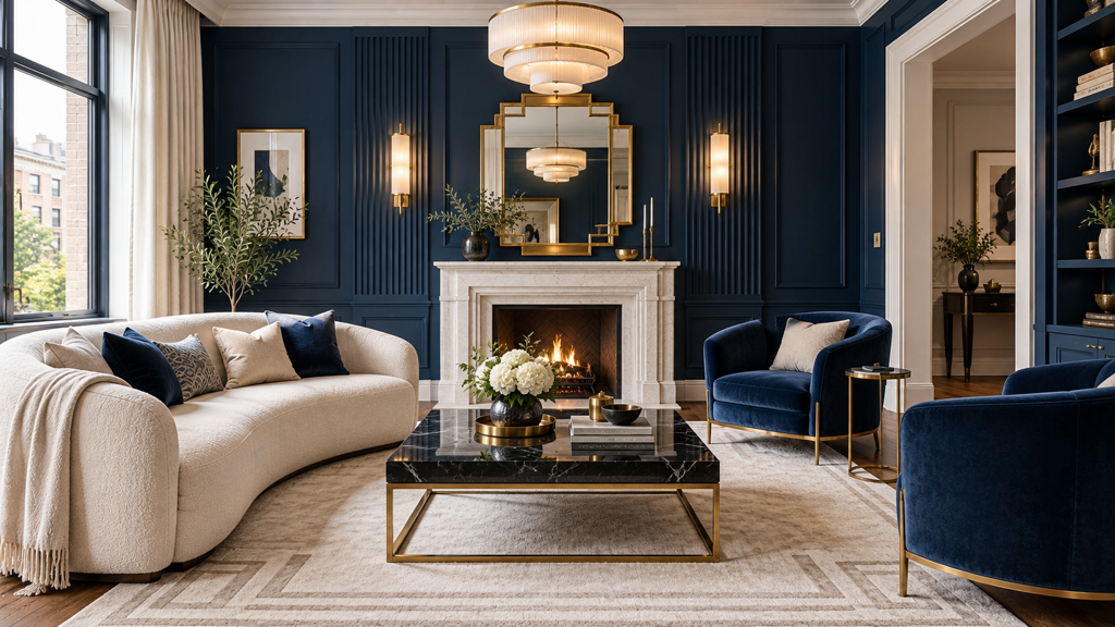 Transitional Elegance with Soft Gold and Slate Blue