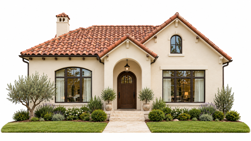 Warm Beige or Cream House with Terracotta or Clay Roof