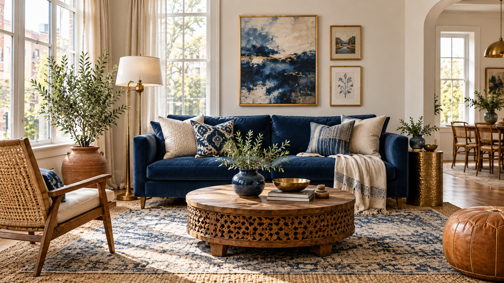 Eclectic Bohemian Blue-Gold Fusion